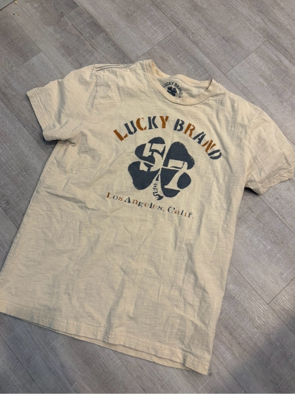 Lucky Brand Cream Tee with Navy and Rust Graphic